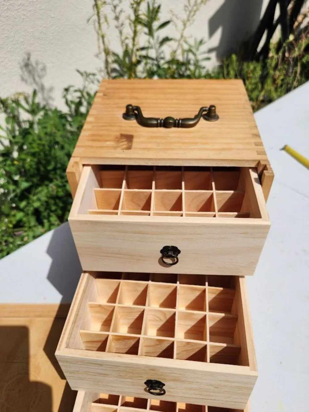 3 Drawer Essential Oil Organizer and Wooden Storage Chest Wellness 75 Bottle Cap